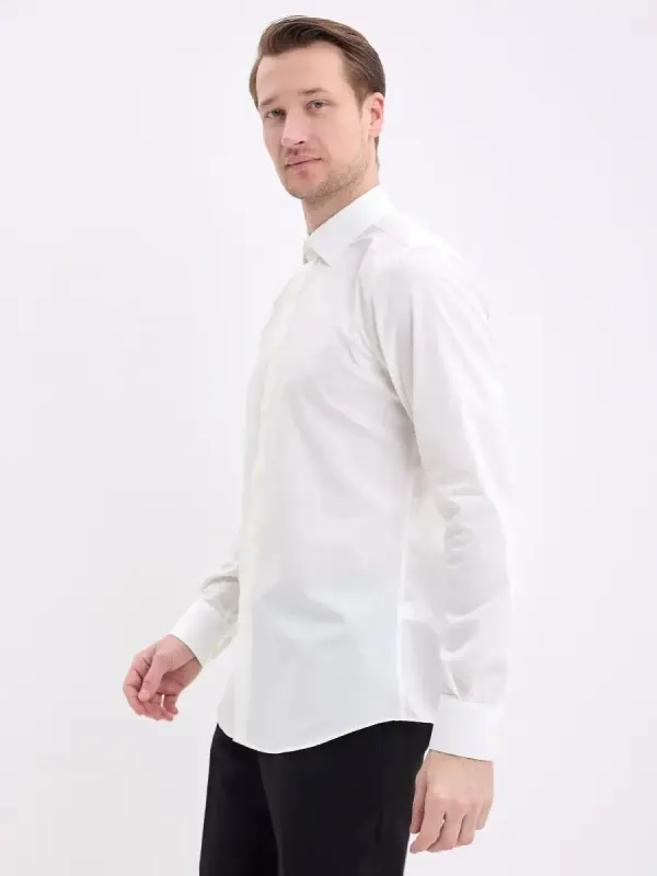 Рубашка на высокий рост LONG SLIM FIT с длинным рукавом, молочная