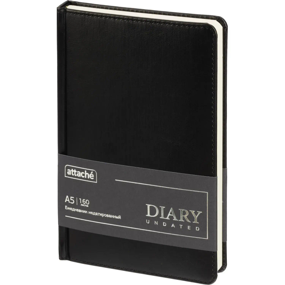 Ежедневник недатированный Attache А5, 160л, 138x213мм под кожу, черный