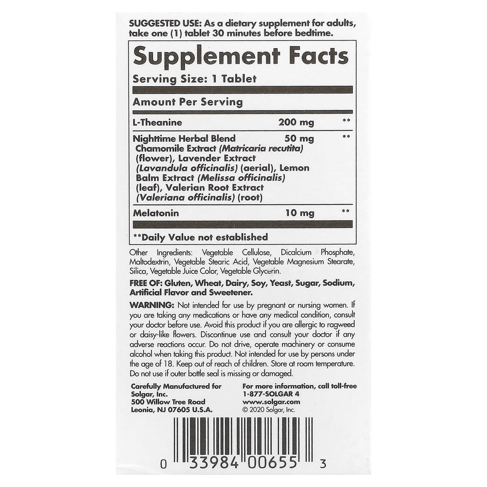 Solgar, средство для сна, тройного действия, 30 трехслойных таблеток