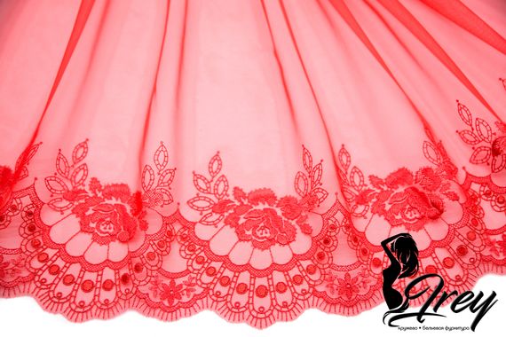 Вышивка на неэластичной сетке, 26 см, арт. 05-64, красный 100