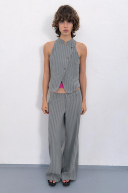 ZARA ЖИЛЕТ В ПОЛОСКУ С ЗАПАХОМ, СЕРО-СИНИЙ