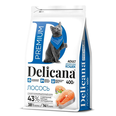 Delicana корм сухой для взрослых кошек всех пород лосось