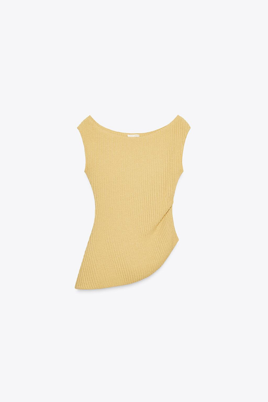ZARA ТОП ТЕКСТУРНЫЙ СО СБОРКАМИ, ЖЕЛТЫЙ