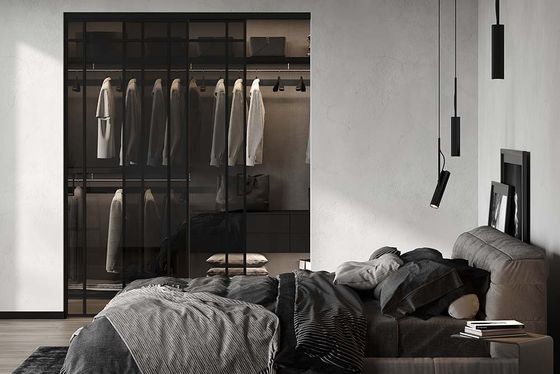 Алюминиевая стеклянная перегородка Классическая эксклюзив 2 створки чёрный матовый