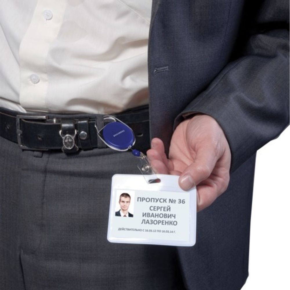 Держатель-рулетка для бейджей, 70 см, петелька, карабин, синий, в блистере, BRAUBERG, 235726