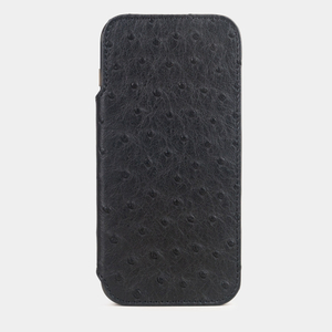 Чехол-книжка кожаная для iPhone 17 Pro, страус черного цвета