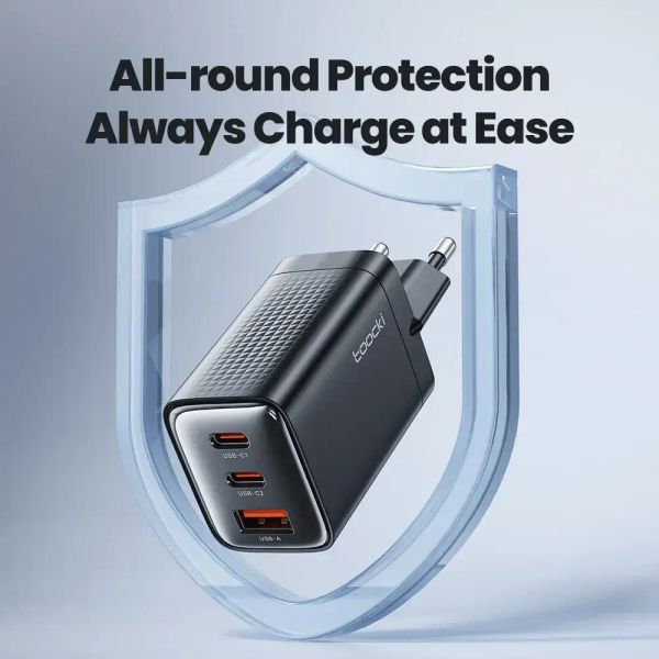 Адаптер питания Toocki 65Вт GAN Fast Charger (2 Type-C + USB-A) Белый