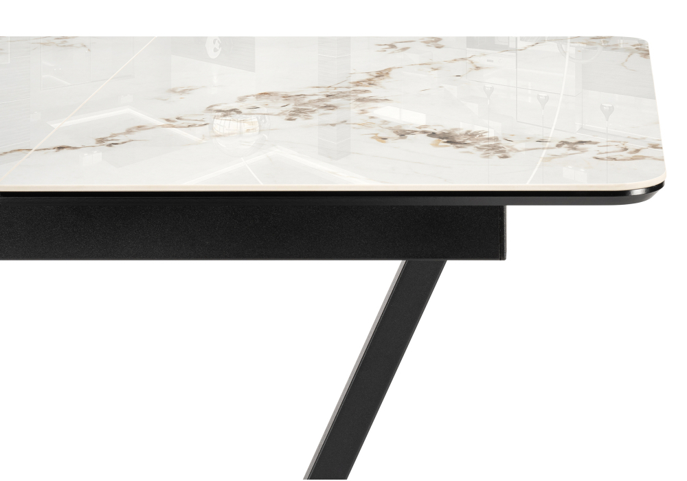 Керамический стол Woodville Бугун 120(160)х80х77 белый мрамор глянец, черный, ножки черные