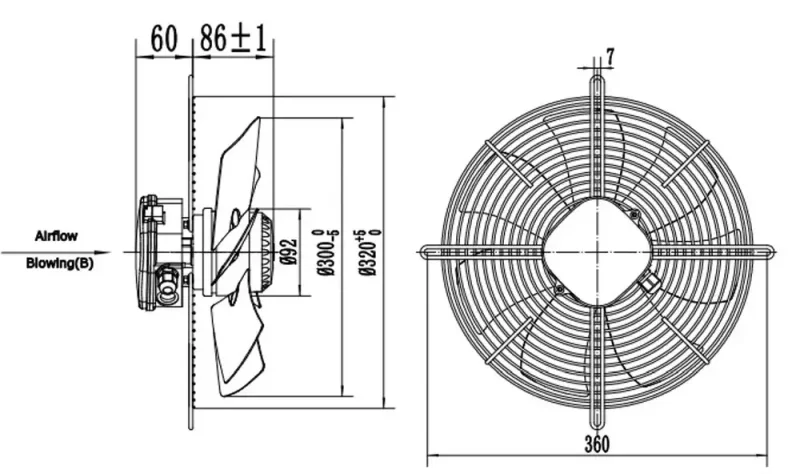 Вентилятор осевой YWF-4E-300-B-92 на плоской сетке, 1690 м3/ч, 1380 об/мин
