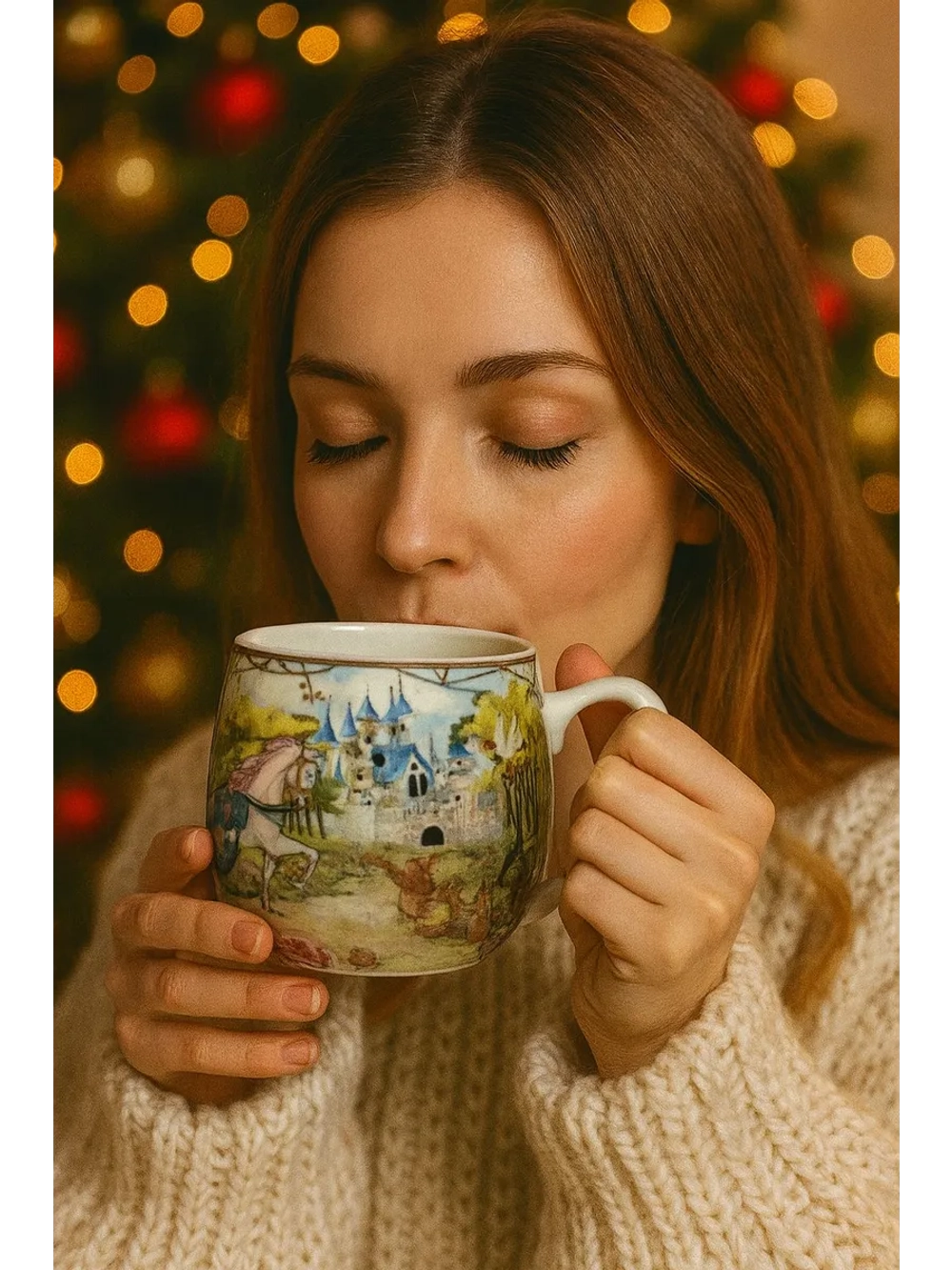 Новогодний кружка с изображением лошади