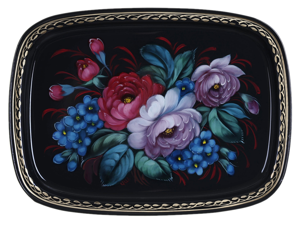 Жостовский поднос декоративный, размер 33х24 см (A12), металлический