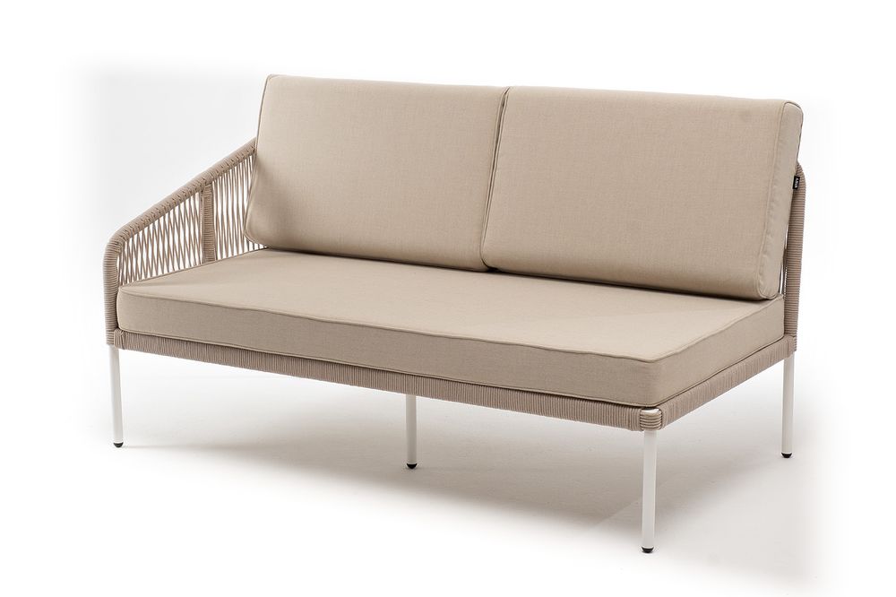 "Канны" правый модуль плетеный из роупа, каркас алюминий белый муар, роуп бежевый круглый, ткань бежевая 15052