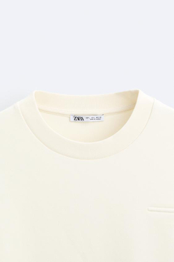 ZARA ФУТБОЛКА С РЕЛЬЕФНОЙ НАДПИСЬЮ, ЖЕЛТОВАТО-БЕЛЫЙ