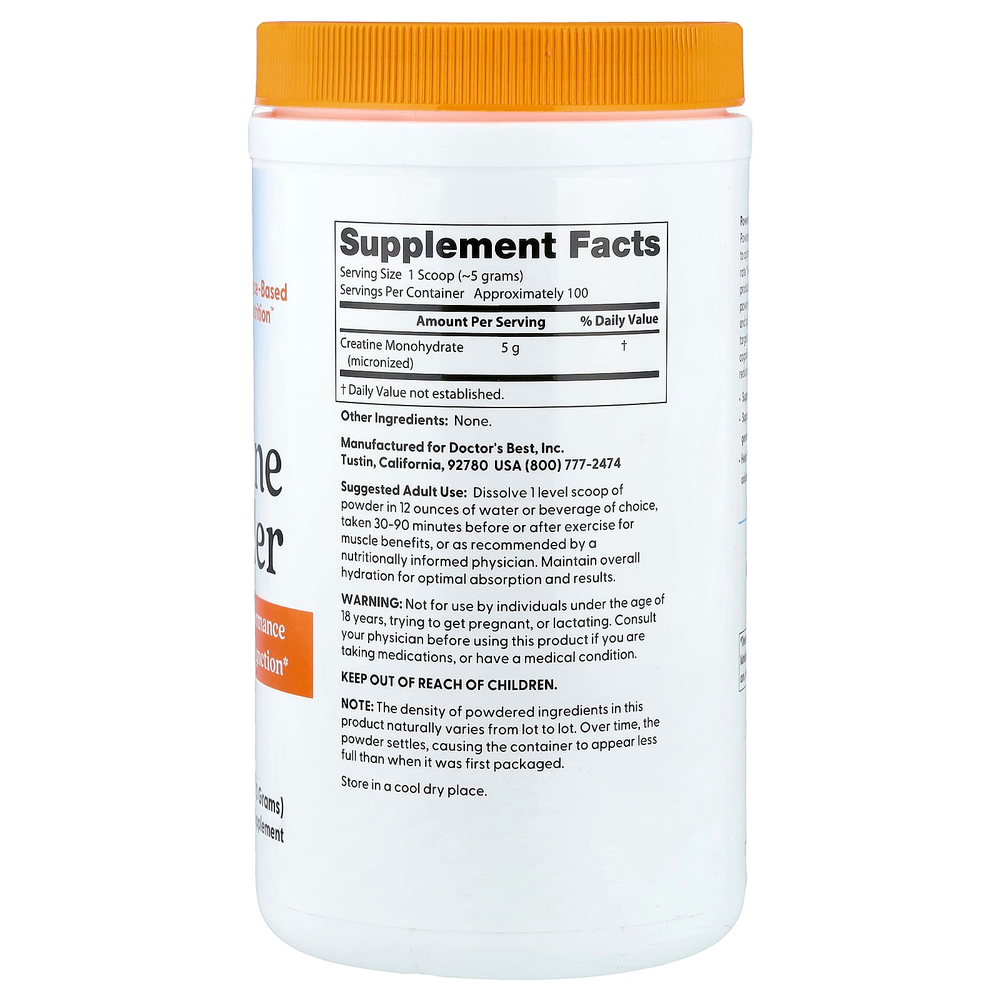 Doctor's Best, креатин в порошке, без вкусовых добавок, 500 г (17,85 унции)