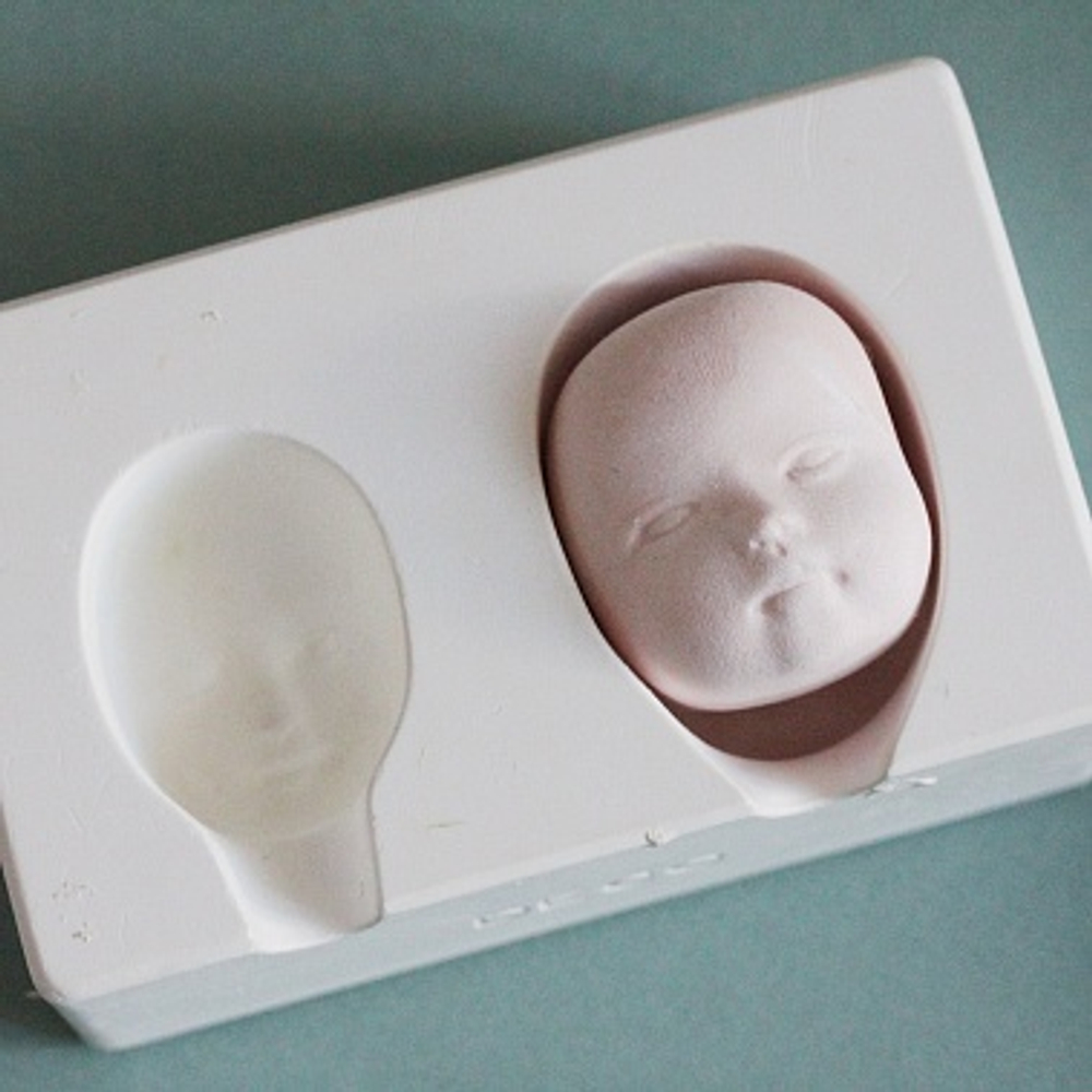 Молд для лепки лица куклы, пупсика, ватной игрушки (2 оттиска, керамический)