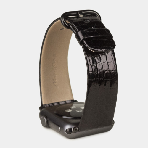 Ремешок для Apple Watch 44/45/46 mm из кожи аллигатора, цвета черный лак