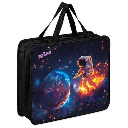 Папка на молнии с ручками ЮНЛАНДИЯ А4, 1 отделение, пластик, 80 мм, "Space explorer", 273365