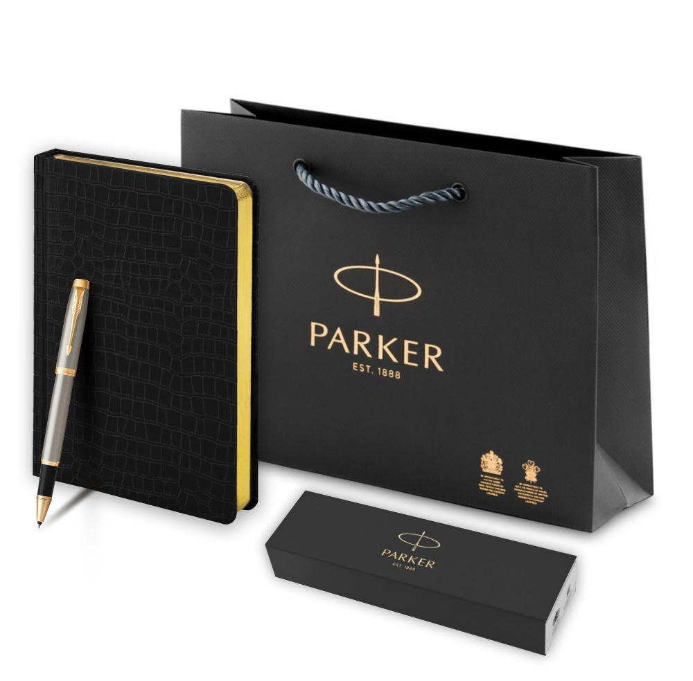 Подарочный набор: Ручка роллер Parker IM Metal Core Brushed Metal GT и Ежедневник недатированный А5 чёрный