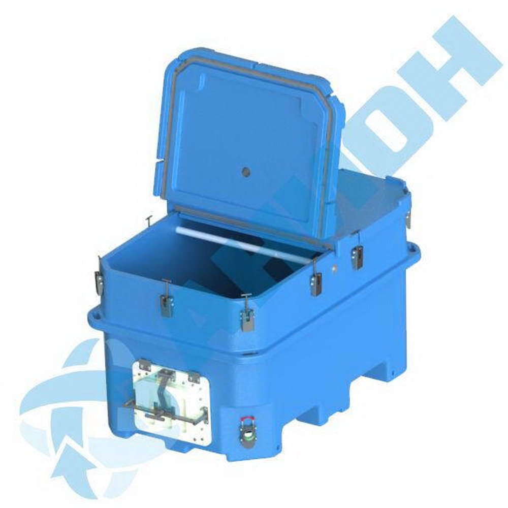 Изотермический контейнер 1200 л для перевозки живой рыбы с пластиковым люком, со сливом g2" Анион 1200 л. горизонтальный (1900x1150x1130см;синий) - арт.559498