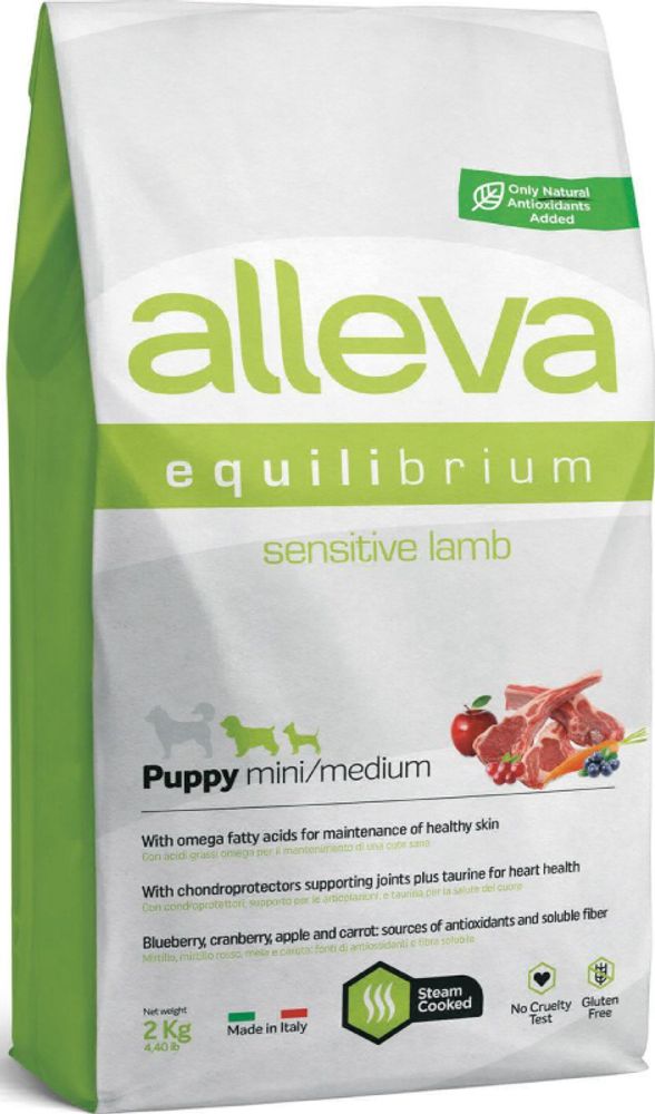 Alleva Equilibrium корм для щенков малых и средних пород, чувствительное пищеварение, ягненок 2 кг