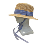 Канотье пшеница с лентой в горох Голубой