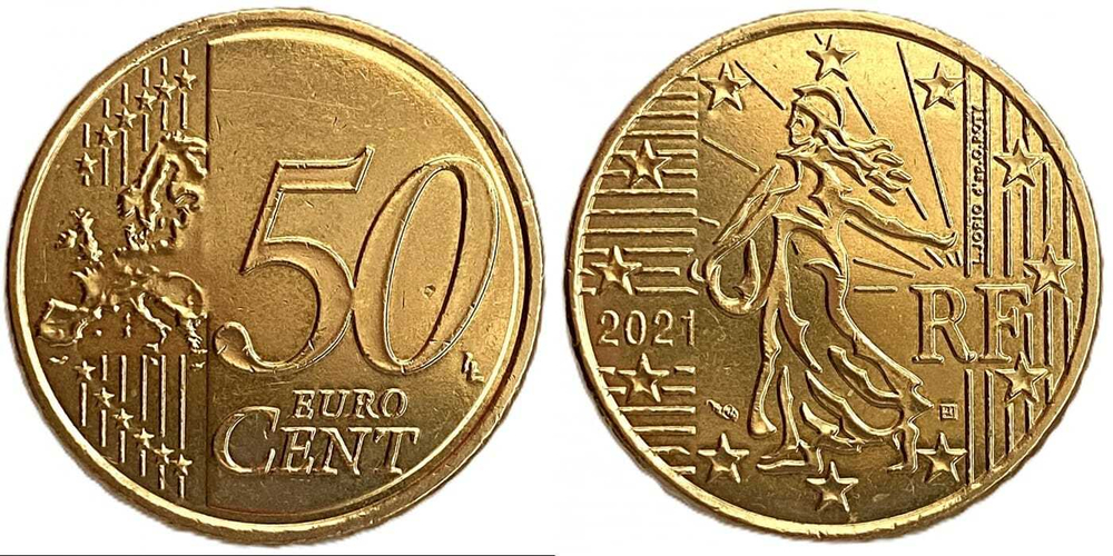 Франция 50 евроцентов, 2007 - 2023 Сеятель XF