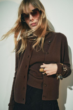 ZARA БАЗОВЫЙ КАРДИГАН ИЗ 100% ШЕРСТИ, КОРИЧНЕВЫЙ