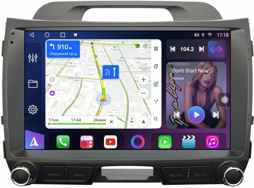 Магнитола для KIA Sportage 3 2010-2016 (без штатного усилителя, рамка с крутилками) - FarCar 7071K монитор 9" QLED на Android 13, 8-ядер, CarPlay, 4G SIM-слот