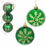 Новогодние шары «Сказочные снежинки» 6 см (набор 3шт), зеленый/золото