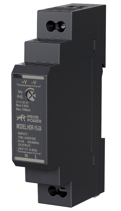 Источник питания PROMPOWER HDR-15-24, на вых. 24 В DC, 0.63А, 15.2Вт. Вх. 85-264В AC (120-370 В DC)