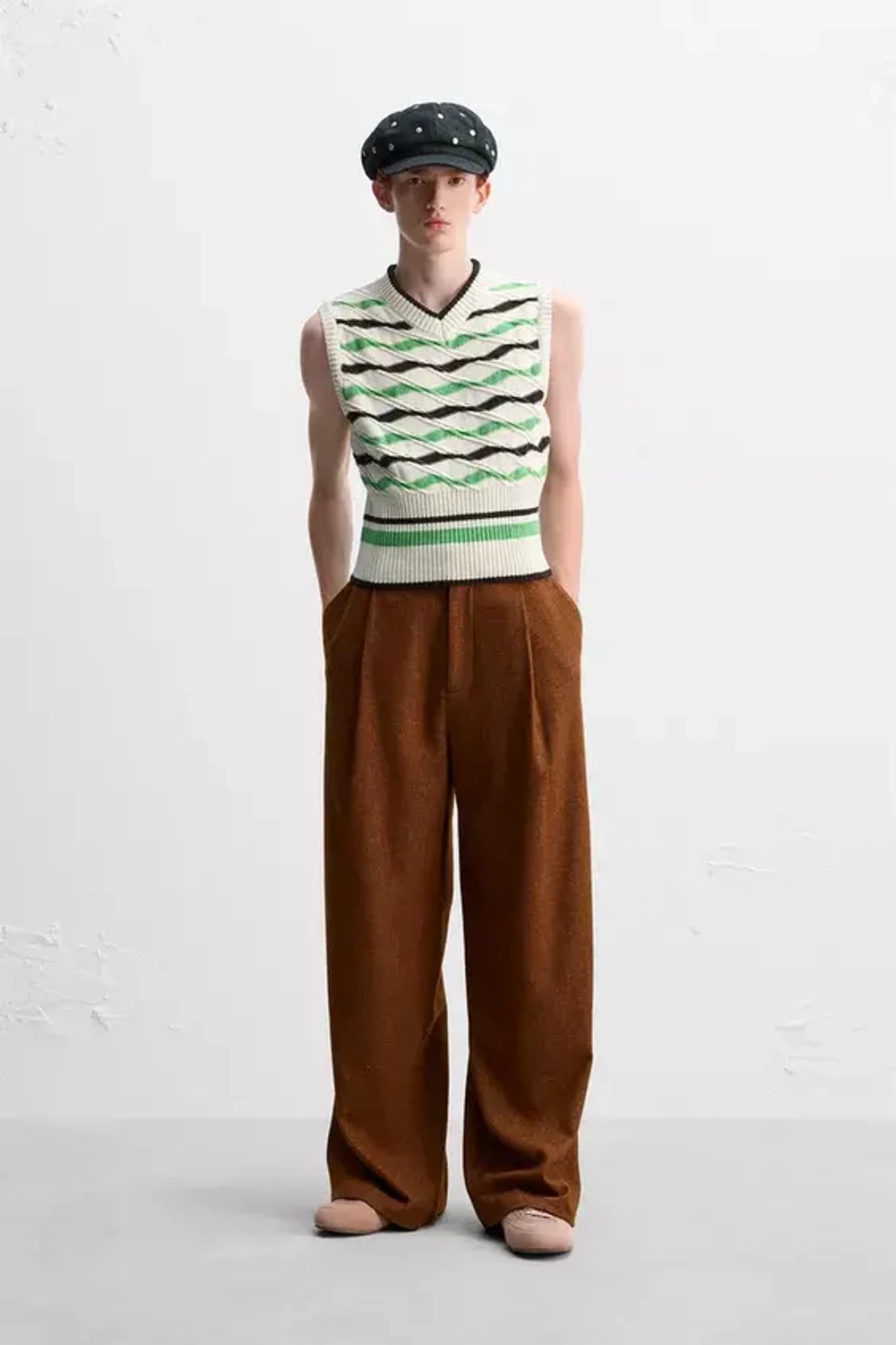 ZARA X HARRY LAMBERT ЖИЛЕТ В ПОЛОСКУ, ЭКРЮ