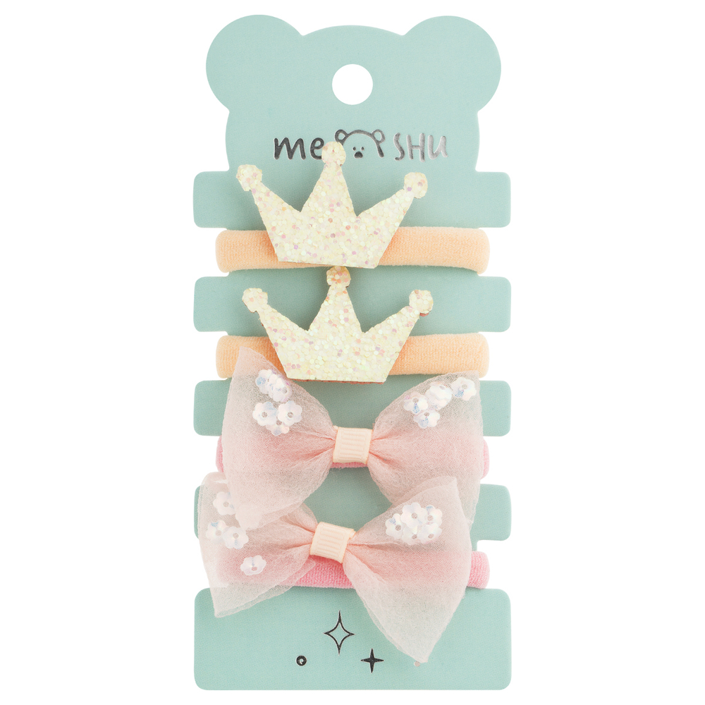 Резинки для волос MESHU, medium, c текстильными топперами, ассорти, 4шт., диаметр 3см, европодвес MS_60576