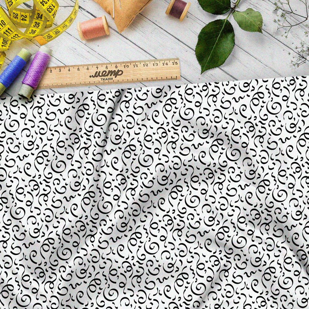 Ткань шелк Армани мелкие каллиграфические узоры на бежевом фоне