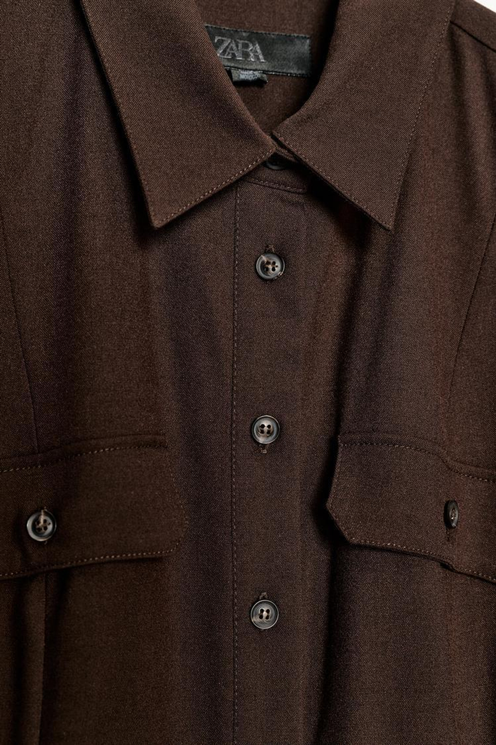 ZARA ПЛАТЬЕ-РУБАШКА С ПОЯСОМ — ZW COLLECTION, КОРИЧНЕВЫЙ
