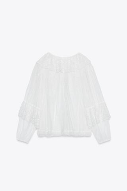 ZARA БЛУЗА ИЗ ПОЛУПРОЗРАЧНОЙ ТКАНИ, ЖЕЛТОВАТО-БЕЛЫЙ