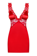 Атласная сорочка с кружевной отделкой Secred (Размер: L-XL) (Цвет: красный)