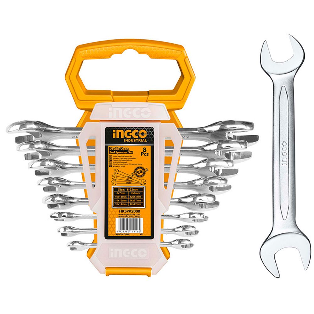 Набор ключей рожковых, 8шт, 6-22мм, на подвесе, INGCO INDUSTRIAL HKSPA2088