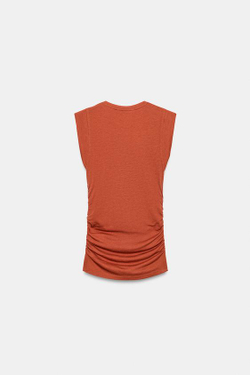 ZARA ТОП С БОКОВЫМИ СБОРКАМИ, ЦВЕТ ЖЖЕНОГО АПЕЛЬСИНА
