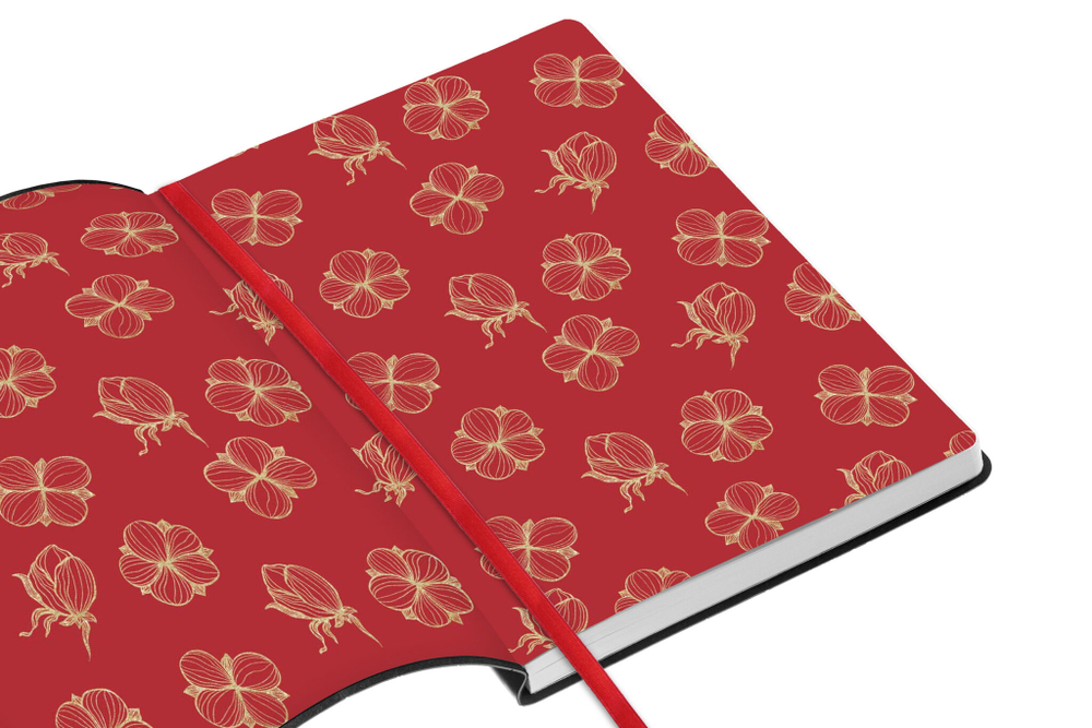 НОВИНКА! Блокнот "Cotton" в клетку А5 128 листов, гибкая обложка из бархатистой экокожи нубук  (цвет коричневый) с тиснением рисунка красной матовой фольгой