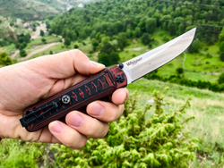 Складной нож Whisper D2 StoneWash Red, на подшипнике