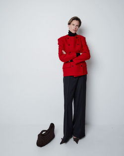 Жакет двубортный приталенный из шерсти красный