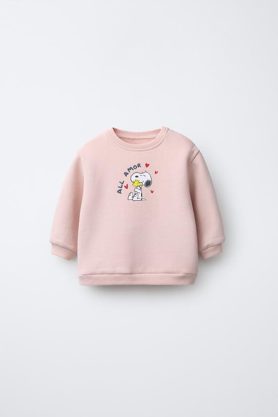 ZARA ТОЛСТОВКА С ВЫШИВКОЙ SNOOPY PEANUTS™, РОЗОВЫЙ