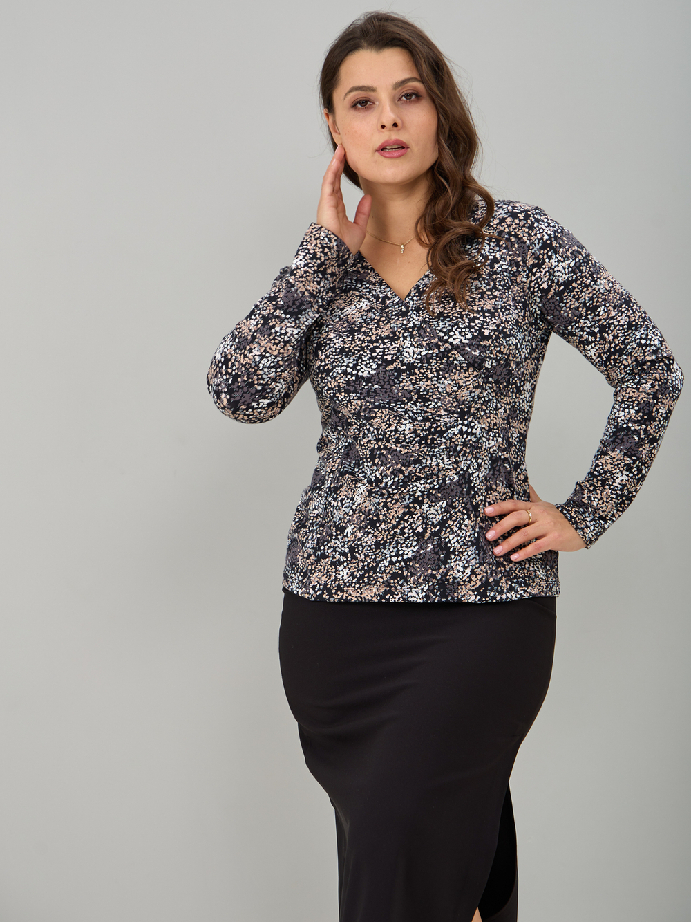 Блузка БЛкл-079/черный-бежабстракция