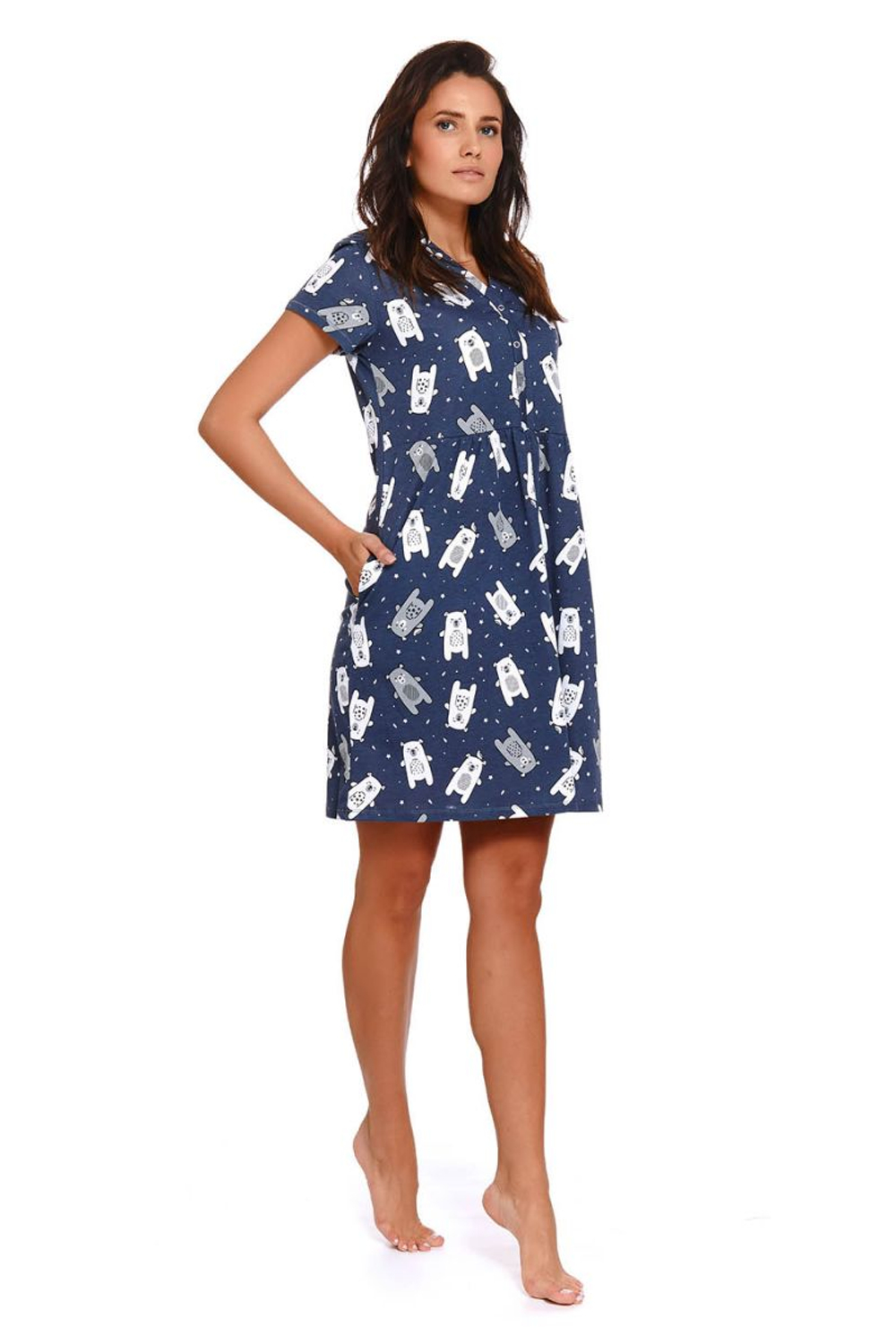 Коротенькая сорочка с принтом в виде медвежат (Размер: M) (Цвет: синий)