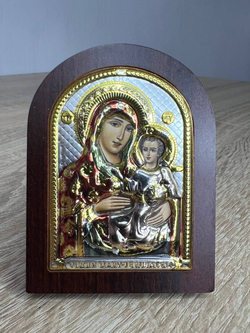 Иерусалимская БМ, икона арочная, красное дерево, эмаль  57х75