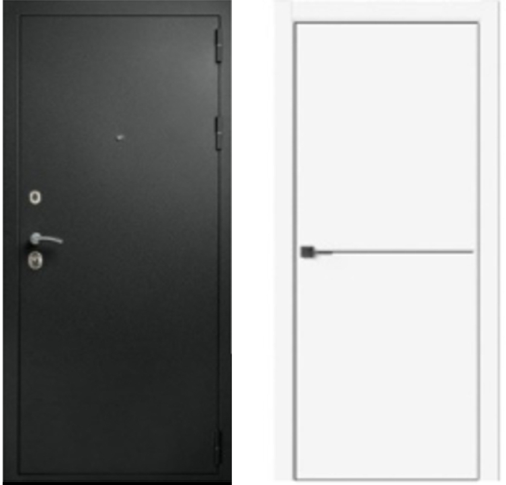 Входная дверь  Терма классика IN серый муар/ белый матовый/черный молдинг