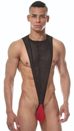 Оригинальное мужское боди с контрастной вставкой (Размер: L-XL) (Цвет: черный с красным)