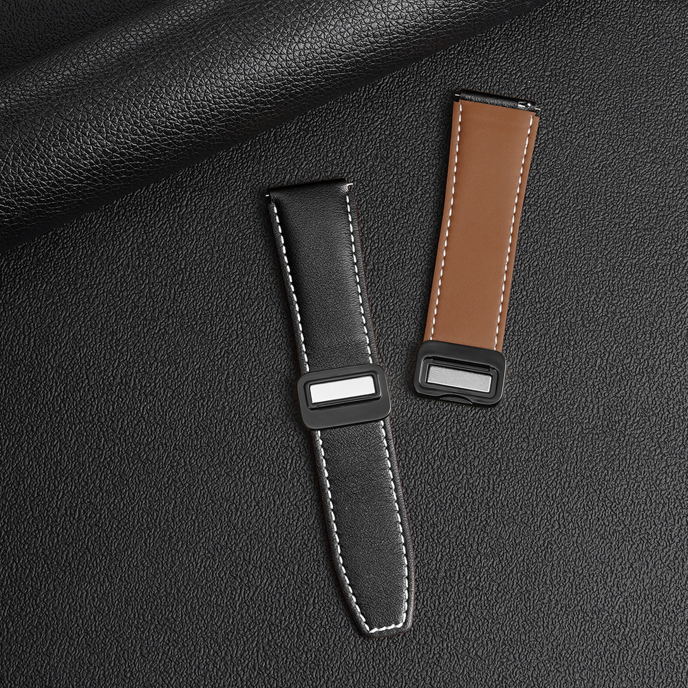 Ремешок из натуральной кожи черного цвета от Dux Ducis для часов Samsung Galaxy Watch 3, 4, 5, 6 и 7 (размер крепления 20мм), серия YA Series