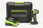 Аккумуляторная ударная дрель шуруповерт Greenworks GD24DD60K2, 3704107UA, 24v, АКБ 2 А·ч и ЗУ в кейсе