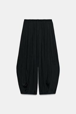 ZARA БРЮКИ БОМБАЧО СО СКЛАДКАМИ, ЧЕРНЫЙ